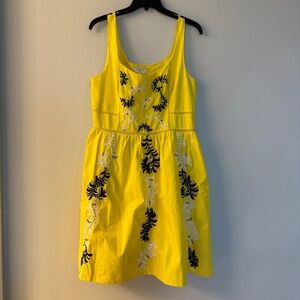 Moulinette Soeurs Anthropologie Size 12 Yellow Embroidered Sequin Feather Dress